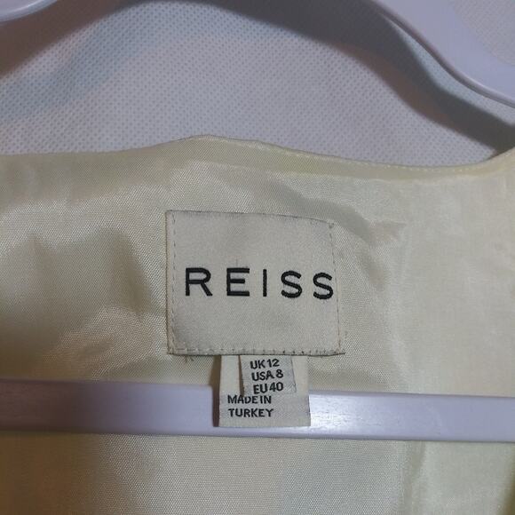 Reiss Audley Watercolor Yellow Patterned V Neck Sleeveless Dress W/ Pockets Sz 8 - Picture 7 of 11